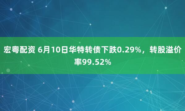 宏粤配资 6月10日华特转债下跌0.29%，转股溢价率99.52%
